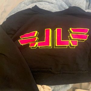 LF neon print cropped long sleeve black sweatshirt! Vintage gently worn size s